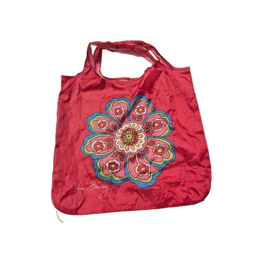 Vera Bradley Pink Floral Reusable Shopping Tote Bag Foldable Eco Shopper